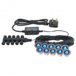 731-10749  LED Set of Ten LED Lights Polished Chrome and Blue 